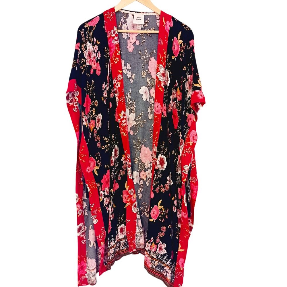 Knox Rose, Midi Bohemian Floral Open Front Kimono Size M/L, Boho, Cover Up, Wrap